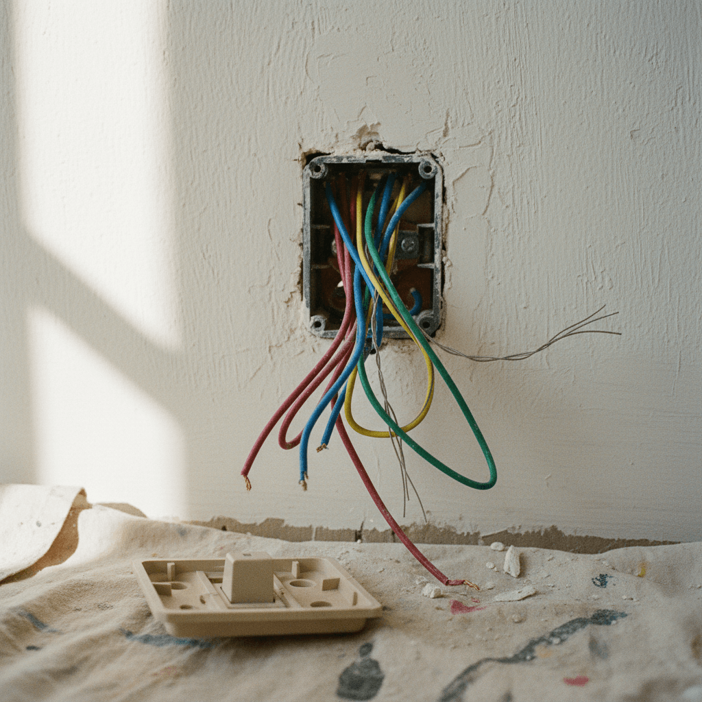 Handwerker beim Lichtschalter austauschen